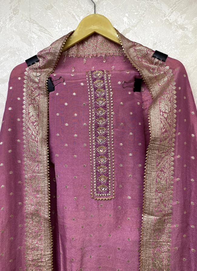 Shimmer Silk Purple Traditional Wear Hand Work Punjabi Dress Material